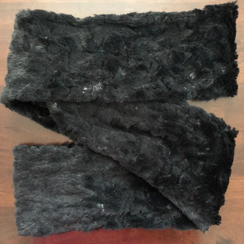 Black Faux Fur Sequin Infinity Scarf | Cozy Winter Glam (OS)